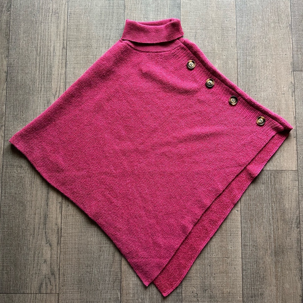 NWOT pink knit poncho with button detail